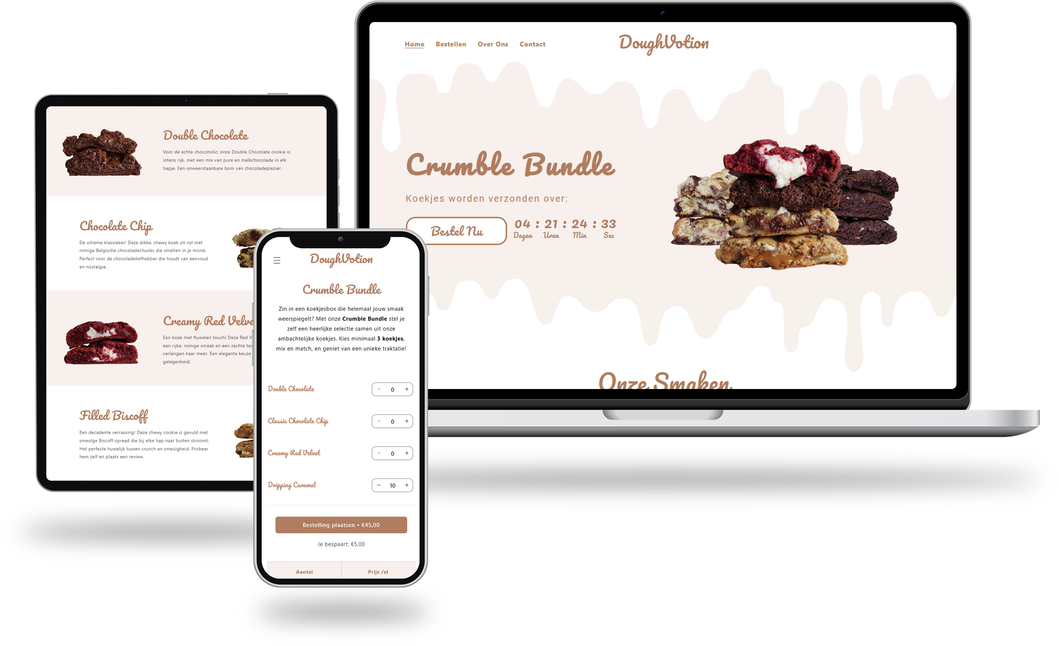 Webshop van DoughVotion weergegeven op laptop, tablet en smartphone